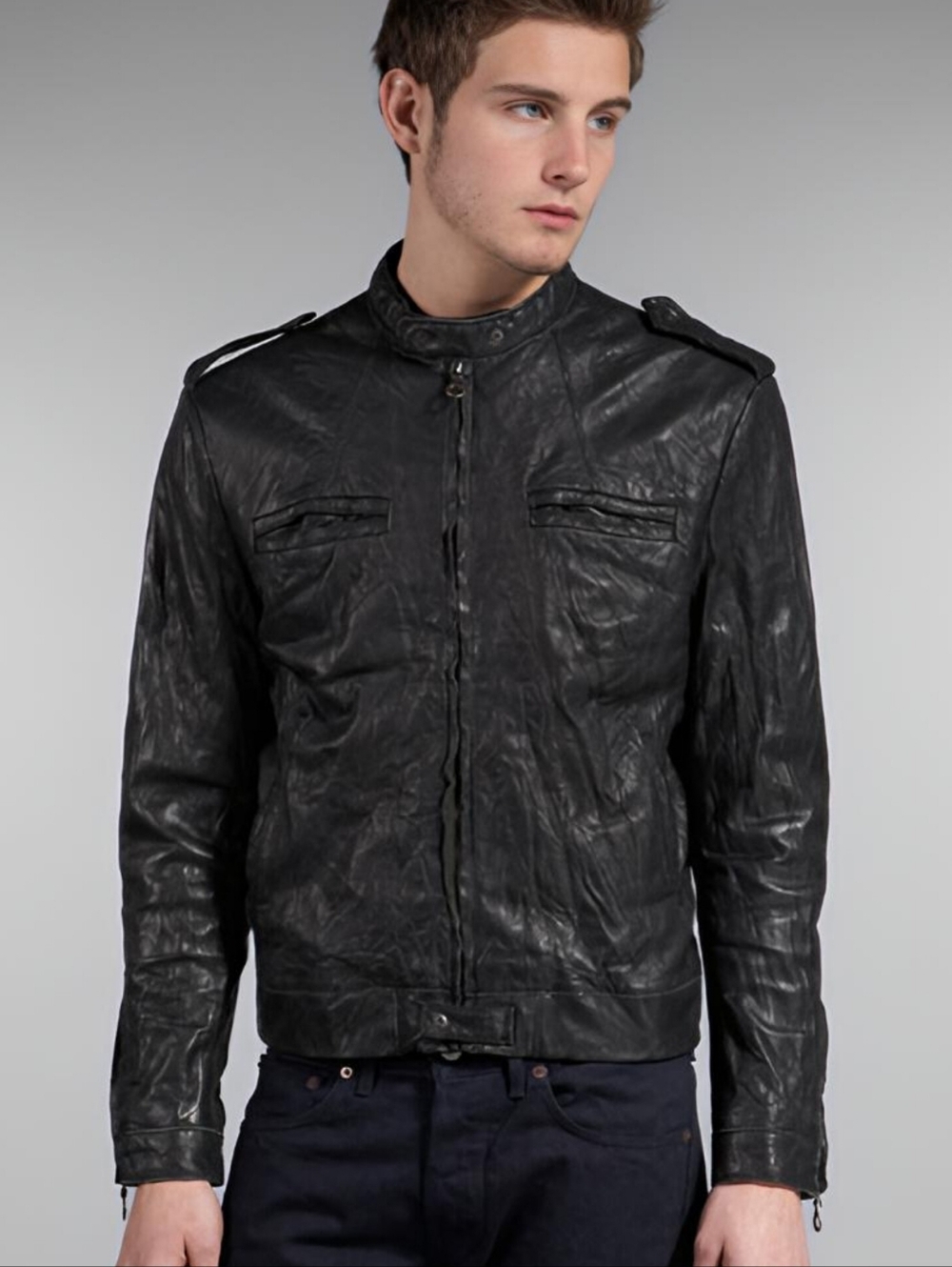 EVER Black Lamb Leather Oblow Jacket